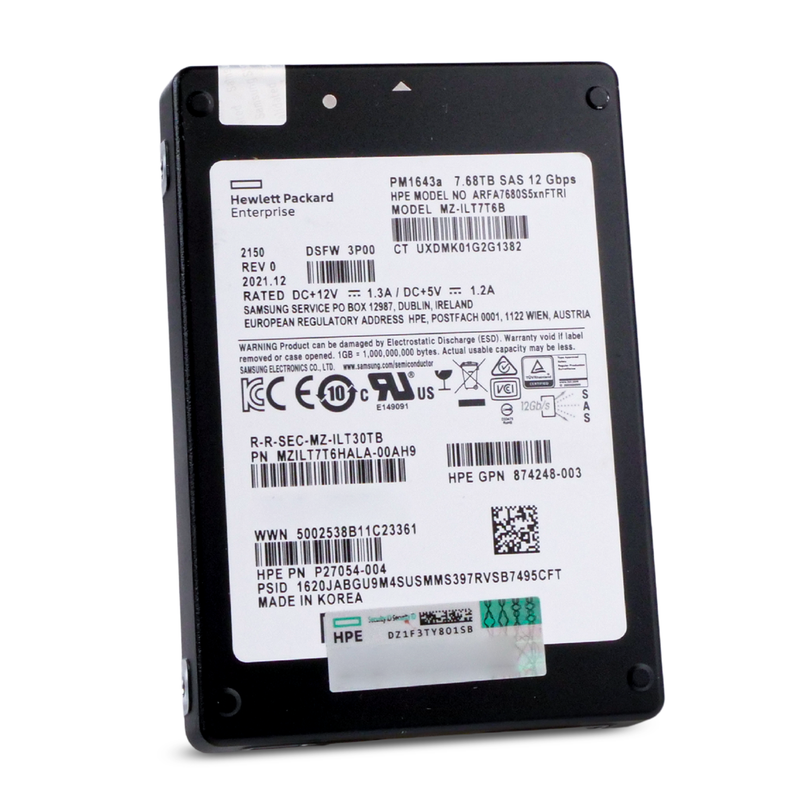 HP/Samsung PM1643a MZILT7T6HALA 7.68TB 1 DWPD SAS 12Gb/s 3D TLC 2.5in Refurbished SSD
