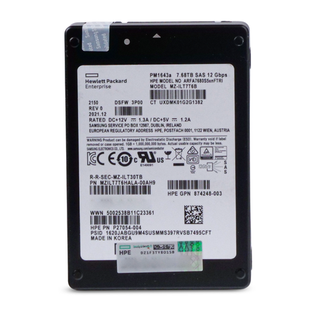 Samsung/HPE PM1643a ARFA7680S5xnFTRI 7.68TB SAS 12Gb/s 2.5" Enterprise SSD, Front View
