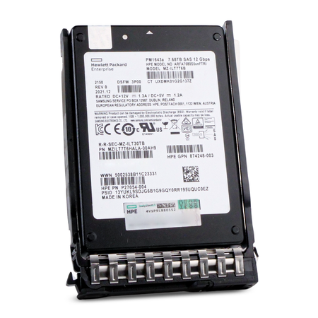 HPE PM1643a MZILT7T6HALA-00AH9 7.68TB SAS 12Gb/s 2.5" Enterprise SSD, Frontside view