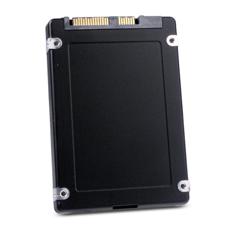 Rear view of a 2.5-inch SAS SSD with black casing, gold connector pins at the top, and four corner mounting screws.