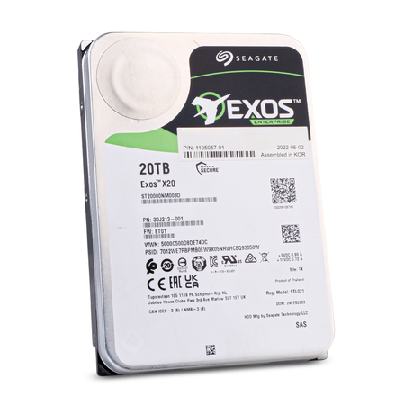 Seagate Exos X20 ST20000NM003D 20TB 7.2K RPM SAS 12Gb/s 512e SED 3.5in Refurbished HDD