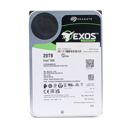 Seagate Exos X20 ST20000NM003D 20TB 7.2K RPM SAS 12Gb/s 512e SED 3.5in Refurbished HDD