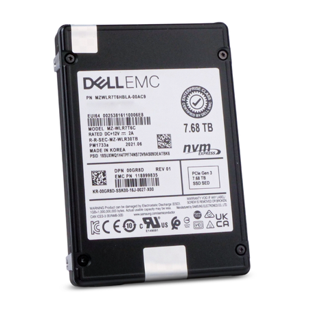 Dell EMC MZWLR7T6HBLA-00AC9 7.68TB NVMe PCIe Gen 3 2.5" Enterprise SSD, Front side view