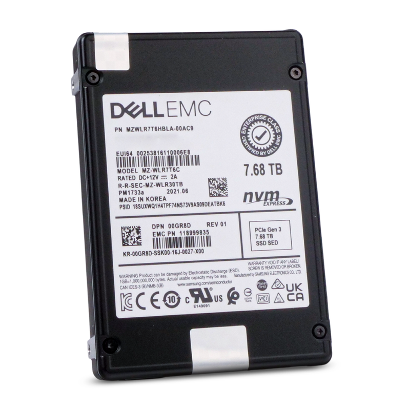 Dell/Samsung PM1733a MZWLR7T6HBLA 7.68TB 1 DWPD PCIe Gen 4.0 x4 8GB/s 3D TLC U.2 NVMe 2.5in Refurbished SSD