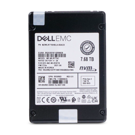 Dell EMC MZWLR7T6HBLA-00AC9 7.68TB NVMe PCIe Gen 3 2.5" Enterprise SSD, Front view