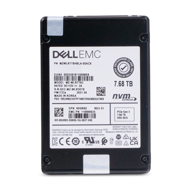 Dell/Samsung PM1733a MZWLR7T6HBLA 7.68TB 1 DWPD PCIe Gen 4.0 x4 8GB/s 3D TLC U.2 NVMe 2.5in Refurbished SSD