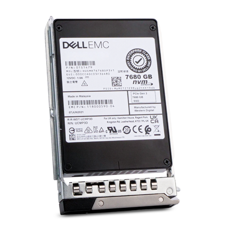 Dell EMC HUSMR7676BDP3Y1 7680GB NVMe PCIe Gen 3 2.5" Enterprise SSD, Front side tray view