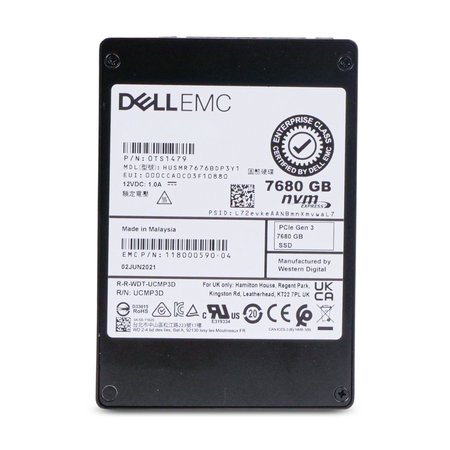 Dell EMC HUSMR7676BDP3Y1 7680GB NVMe PCIe Gen 3 2.5" Enterprise SSD, Front view