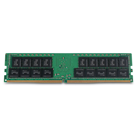Rear view of an SK Hynix DDR4 RDIMM server memory module showing memory chips and gold edge connector pins.