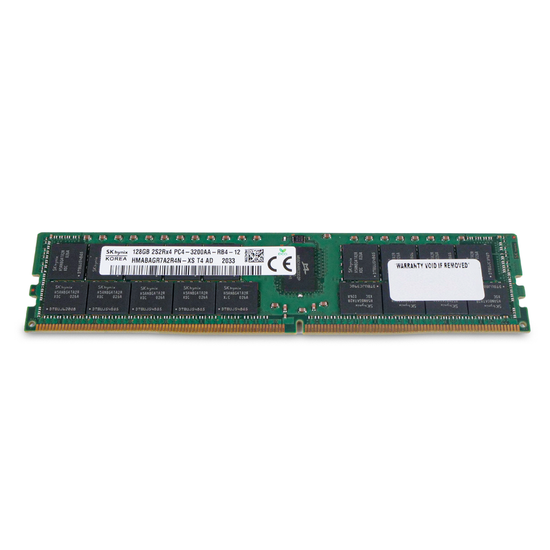 SK Hynix 128GB DDR4 PC4-3200AA RDIMM server memory module showing front side with chips and label.