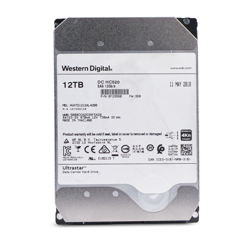 Western Digital Ultrastar He12 HUH721212AL4200 0F29560 12TB 7.2K RPM SAS 12Gb/s 4Kn 256MB 3.5" ISE Hard Drive