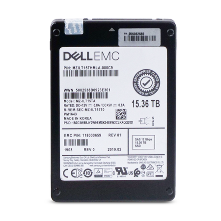 Dell/Samsung PM1643 MZILT15THMLA 15.36TB 1 DWPD SAS 12Gb/s 3D TLC 2.5in Refurbished SSD