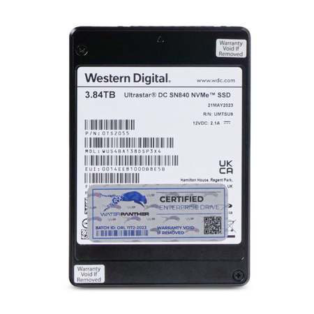 Western Digital Ultrastar DC SN840 WUS4BA138DSP3X4 0TS2055 3.84TB 1 DWPD PCIe Gen 3.1 x4 4GB/s 3D TLC U.2 NVMe 2.5in SSD