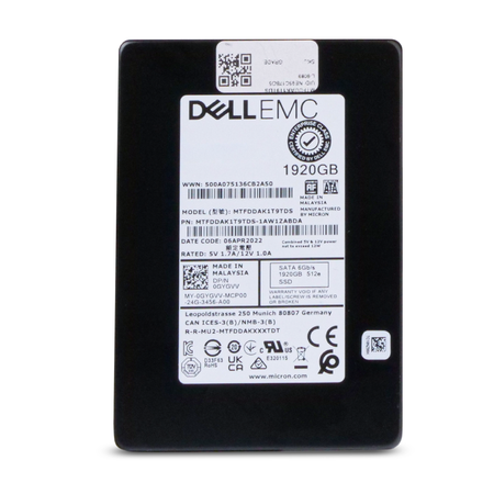 Dell/Micron 5300 PRO MTFDDAK1T9TDS 1.92TB 1.5 DWPD SATA 6Gb/s 3D TLC 512e 2.5in SSD