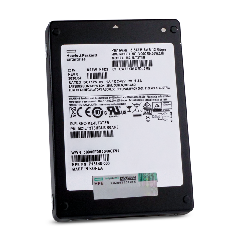 HP/Samsung PM1643a MZILT3T8HBLS 3.84TB SAS 12Gb/s 3D TLC 1 DWPD 2.5in Refurbished SSD