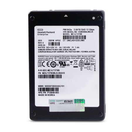 HP/Samsung PM1643a MZILT3T8HBLS 3.84TB SAS 12Gb/s 3D TLC 1 DWPD 2.5in Refurbished SSD