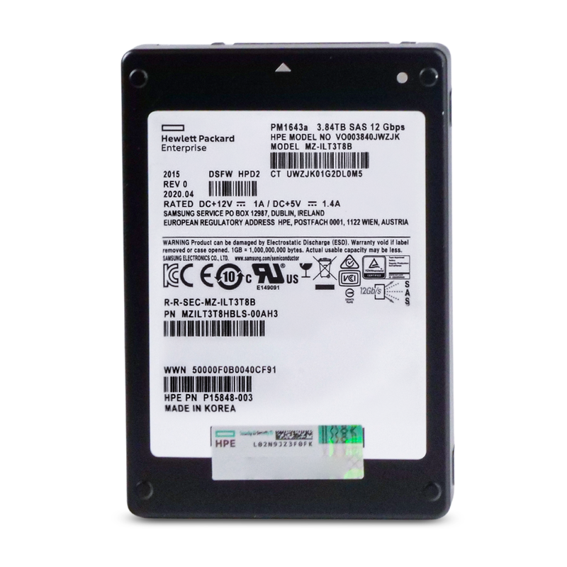 HP/Samsung PM1643a MZILT3T8HBLS 3.84TB SAS 12Gb/s 3D TLC 1 DWPD 2.5in Refurbished SSD