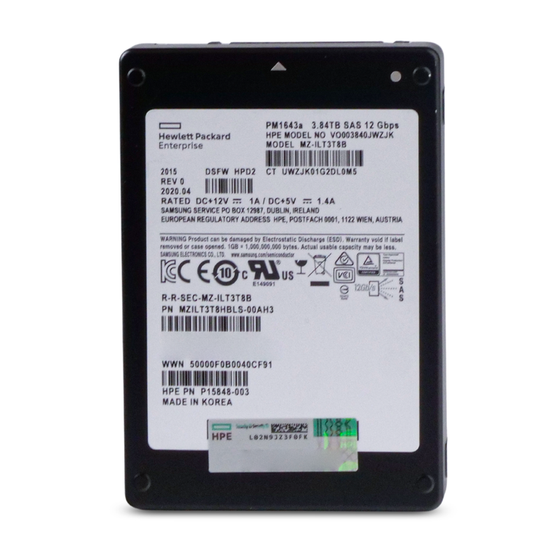 HP/Samsung PM1643a MZILT3T8HBLS 3.84TB SAS 12Gb/s 3D TLC 1 DWPD 2.5in Refurbished SSD