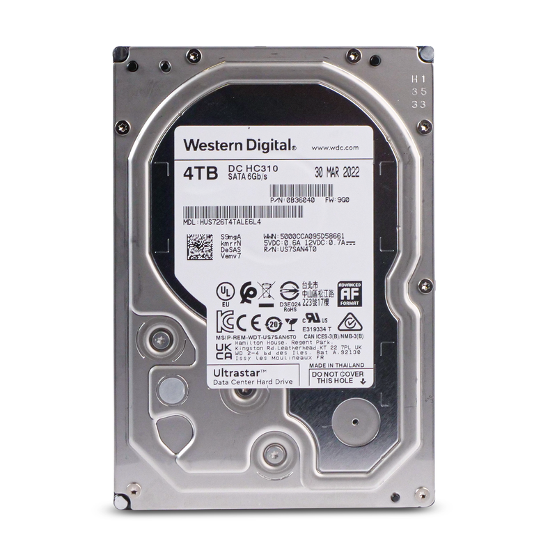 Western Digital Ultrastar DC HC310 HUS726T4TALE6L4 0B36040 4TB 7.2K RPM SATA 6Gb/s 512e 256MB 3.5in Refurbished HDD