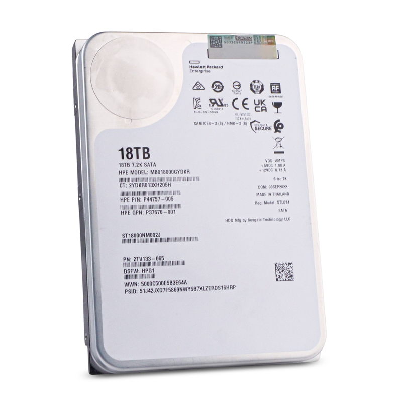 HP/Seagate Exos X18 ST18000NM002J 2TV133-065 18TB 7.2K RPM SATA 6Gb/s 512e 256MB 3.5in Refurbished HDD