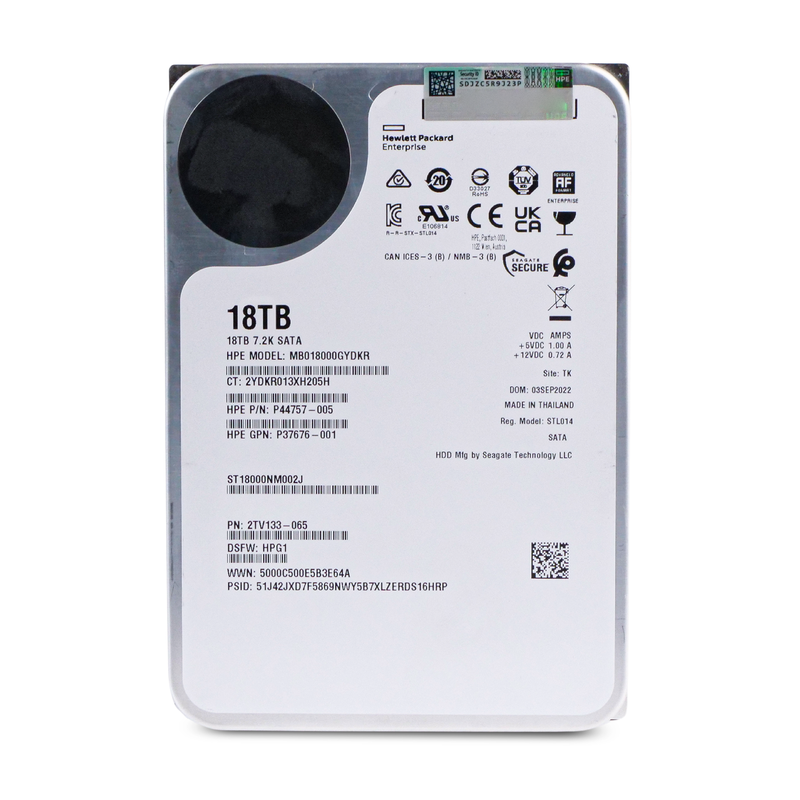 HP/Seagate Exos X18 ST18000NM002J 2TV133-065 18TB 7.2K RPM SATA 6Gb/s 512e 256MB 3.5in Refurbished HDD