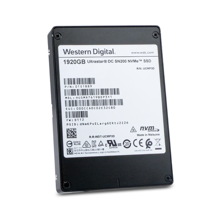 Western Digital Ultrastar DC SN200 0TS1889 1.92TB 1 DWPD NVMe PCIe 3.0 x4 MLC U.2 2.5" SSD, Frront Angled View