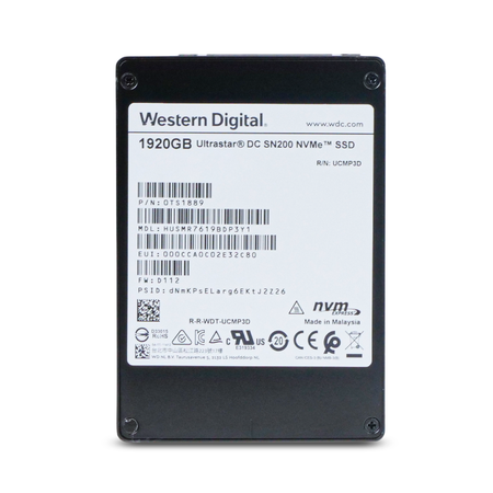 Western Digital Ultrastar DC SN200 0TS1889 1.92TB 1 DWPD NVMe PCIe 3.0 x4 MLC U.2 2.5" SSD, Front Label View