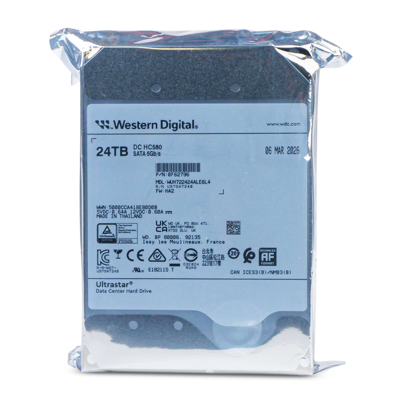 Western Digital Ultrastar DC HC580 WUH722424ALE6L4 0F62796 24TB 7.2K RPM SATA 6Gb/s 512e SE 3.5in Hard Disk Drive
