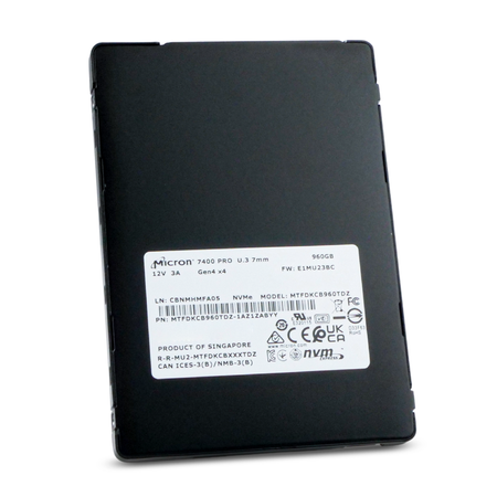 Micron 7400 PRO MTFDKCB960TDZ 960GB 1 DWPD PCIe Gen 4.0 x4 8GB/s 3D TLC U.3 NVMe 2.5in Refurbished SSD