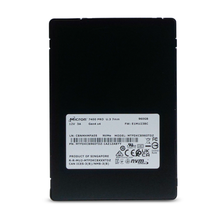 Micron 7400 PRO MTFDKCB960TDZ 960GB 1 DWPD PCIe Gen 4.0 x4 8GB/s 3D TLC U.3 NVMe 2.5in Refurbished SSD