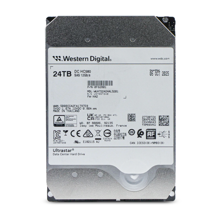 Western Digital Ultrastar DC HC580 WUH722424AL5201 0F62801 24TB 7.2K RPM SAS 12Gb/s 512e 512MB 3.5in Recertified HDD