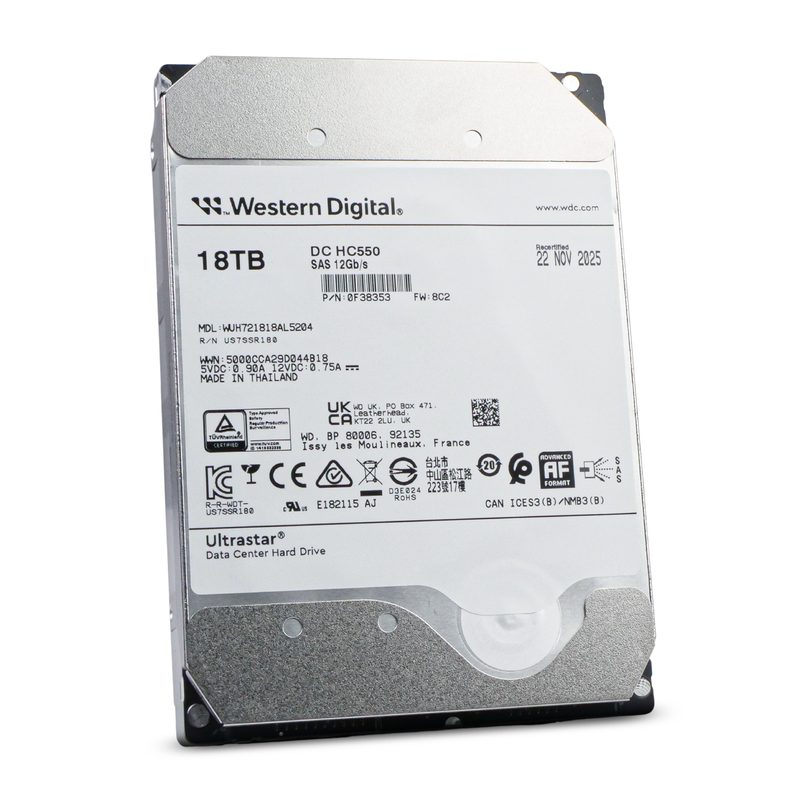 Western Digital Ultrastar DC HC550 WUH721818AL5204 0F38353 18TB 7.2K RPM SAS 12Gb/s 512e 3.5in Recertified Hard Drive