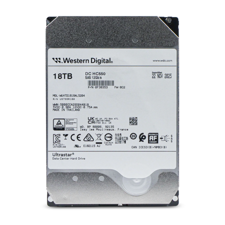 Western Digital Ultrastar DC HC550 WUH721818AL5204 0F38353 18TB 7.2K RPM SAS 12Gb/s 512e 3.5in Recertified Hard Drive