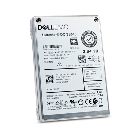 Dell/WD Ultrastar DC SS540 WUSTVA138BSS200 0B42723 3.84TB 1 DWPD SAS 12Gb/s 512e 2.5in Read Intensive Refurbished SSD