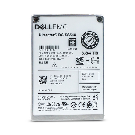 Dell/WD Ultrastar DC SS540 WUSTVA138BSS200 0B42723 3.84TB 1 DWPD SAS 12Gb/s 512e 2.5in Read Intensive Refurbished SSD
