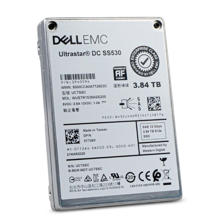 Dell/Western Digital Ultrastar DC SS530 WUSTR1538ASS200 0P40594 3.84TB 1 DWPD SAS 12Gb/s 3D TLC 2.5in Refurbished SSD