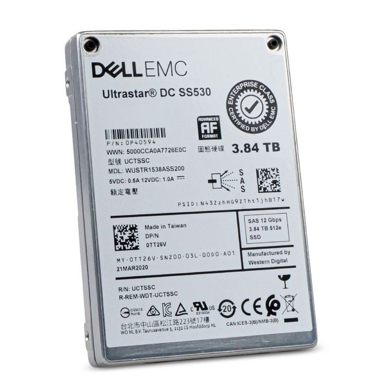 Dell/Western Digital Ultrastar DC SS530 WUSTR1538ASS200 0P40594 3.84TB 1 DWPD SAS 12Gb/s 3D TLC 2.5in Refurbished SSD