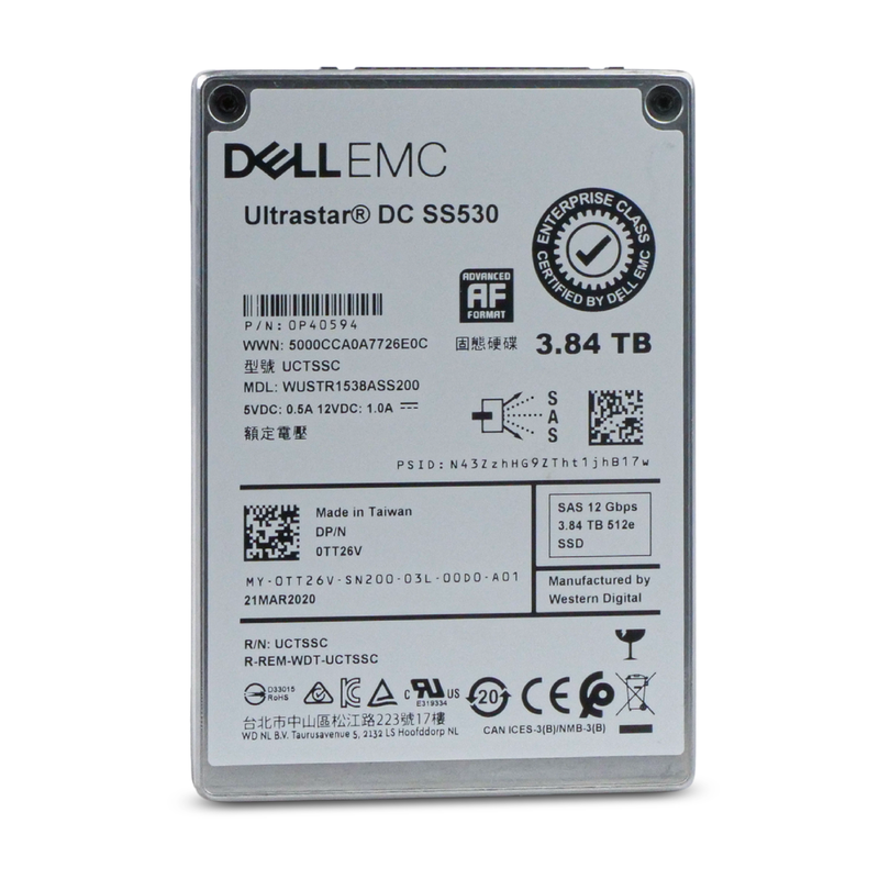 Dell/Western Digital Ultrastar DC SS530 WUSTR1538ASS200 0P40594 3.84TB 1 DWPD SAS 12Gb/s 3D TLC 2.5in Refurbished SSD