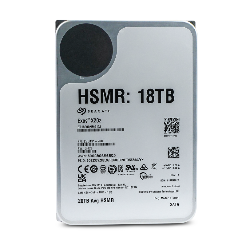 Seagate Exos X20z ST18000NM013J 18TB 7.2K RPM SATA 6Gb/s HSMR 512e 3.5in Refurbished HDD