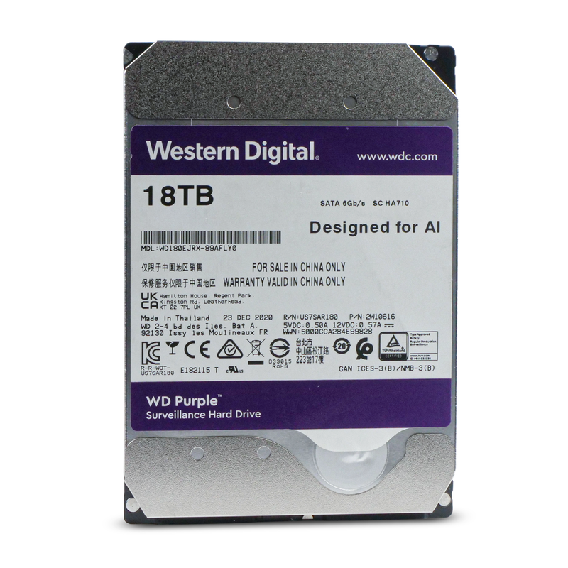 Western Digital Purple WD180EJRX 89AFLY0 18TB 7.2K RPM SATA 6Gb/s 512e 256MB 3.5in Refurbished HDD