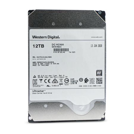 Western Digital Ultrastar DC HC520 HUH721212ALE604 0F30146 12TB 7.2K RPM SATA 6Gb/s 512e 256MB 3.5" SE HDD