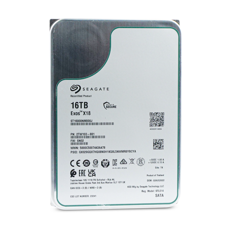 Seagate Exos X18 ST16000NM000J 16TB 7.2K RPM SATA 6Gb/s 512e 3.5in Recertified Hard Drive