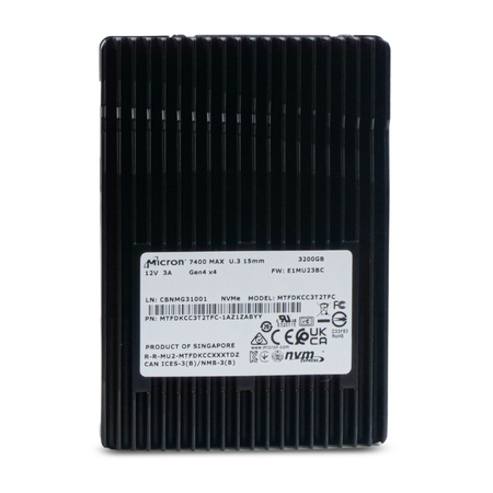 Micron 7400 MAX MTFDKCC3T2TFC 3.2TB 3 DWPD PCIe Gen 4.0 x4 8GB/s 3D TLC U.3 NVMe 2.5in Refurbished SSD
