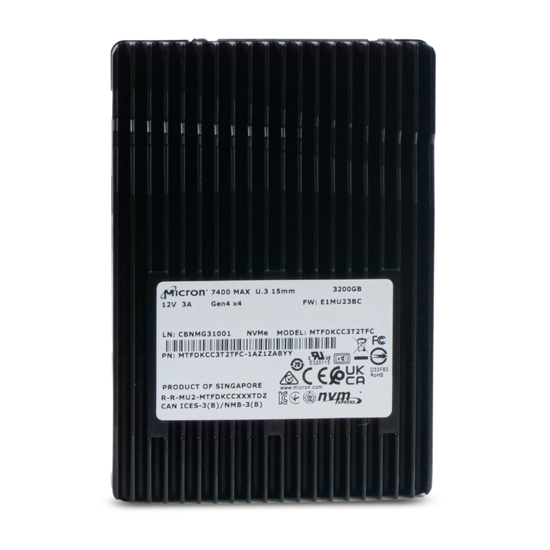 Micron 7400 MAX MTFDKCC3T2TFC 3.2TB 3 DWPD PCIe Gen 4.0 x4 8GB/s 3D TLC U.3 NVMe 2.5in Refurbished SSD