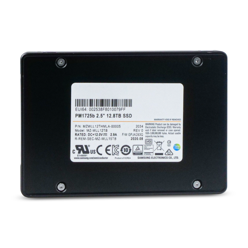 Samsung PM1725b MZWLL12THMLA 12.8TB 3 DWPD PCIe Gen 3.0 x4 4GB/s 3D TLC U.2 NVMe 2.5in Refurbished SSD