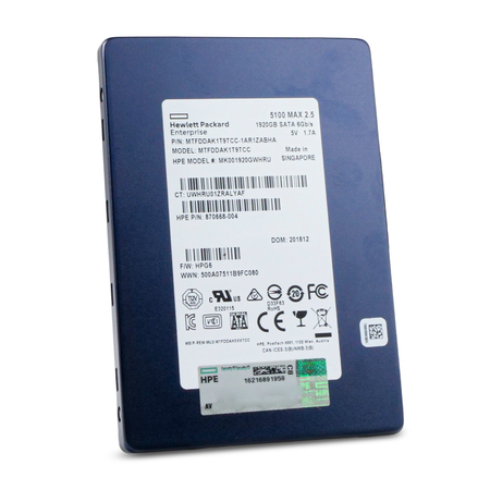 HP/Micron 5100 MAX MTFDDAK1T9TCC 1.92TB SATA 6Gb/s 2.5" SSD, Front Angled View