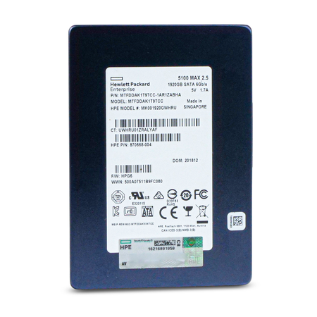 HP/Micron 5100 MAX MTFDDAK1T9TCC 1.92TB SATA 6Gb/s 2.5" SSD, Front Straight View