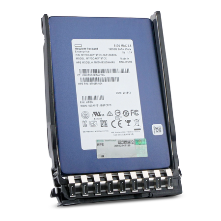HP MK001920GWHRU 870668-004  1.92TB SATA 6Gb/s 2.5" SSD, Front Angled View