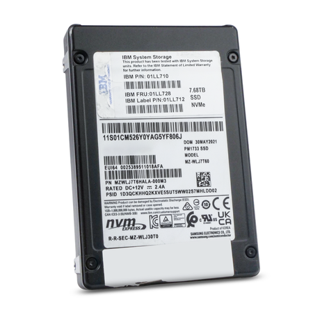 IBM/Samsung PM1733 MZWLJ7T6HALA 7.68TB NVMe PCIe Gen 4.0 U.2 2.5" SSD, Front Angled View
