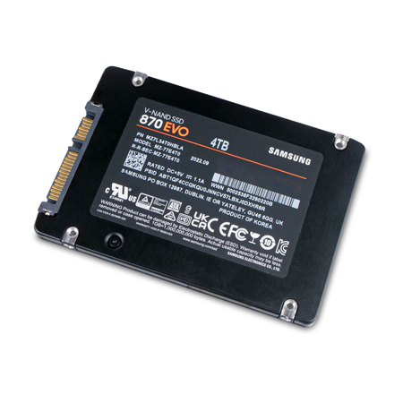 Samsung 870 EVO MZ7L34T0HBLA 4TB SATA 6Gb/s 2.5" SSD, Top Back Angled View